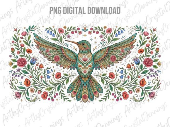 Download Floral Boho Folk Art Hummingbird PNG - Art Collection
