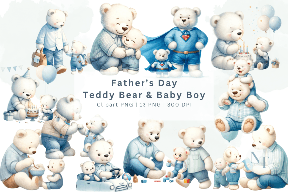 Download Fathers Day &amp; Teddy Baby Boy Clipart PNG - Art Collection