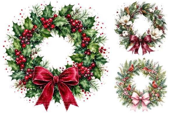 Download Watercolor Christmas Wreath Clipart - Art Collection