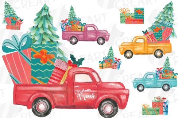 Download Watercolor Holiday Pine Truck Clip Art. - Art Collection