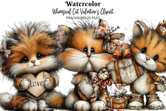 Download Whimsical Cat Valentine's Clipart - Art Collection