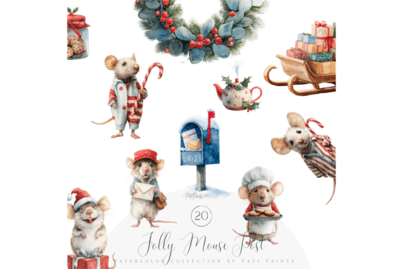 Download Watercolor Christmas Mice Clipart Set - Art Collection