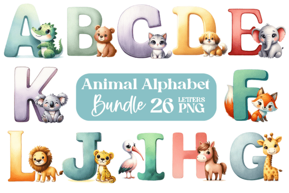 Download Cute Animal Alphabet Clipart PNG Bundle - Art Collection