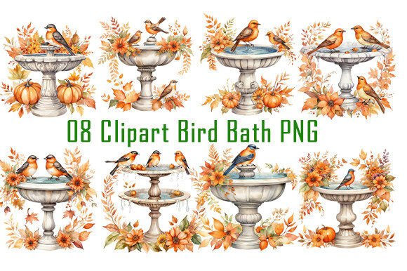 Download Autumn Floral Bird Bath Clipart Bundle. - Art Collection