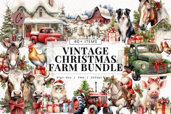 Download Vintage Christmas Farm Clipart - Art Collection