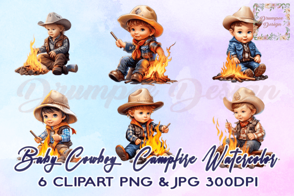 Download Baby Cowboy Campfire Watercolor Clipart - Art Collection