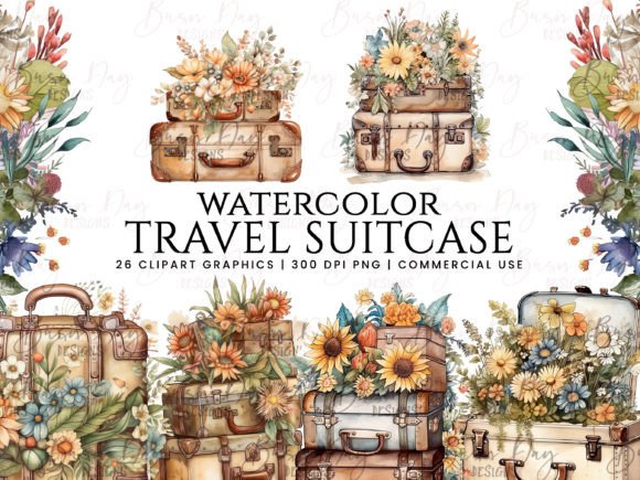 Download Watercolor Travel Suitcase Clipart - Art Collection