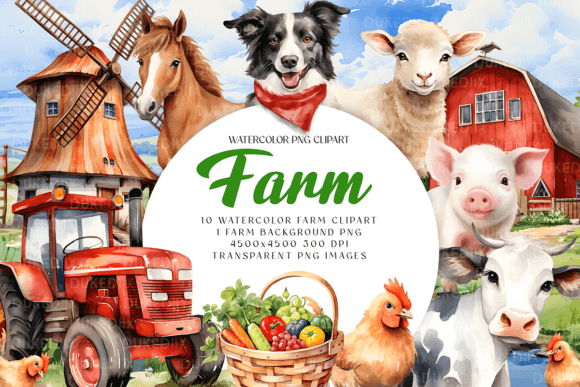 Download Watercolor Farm Animals Clip Art - Art Collection