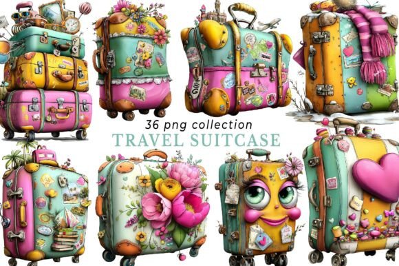 Download Whimsical Travel Suitcase Clipart - Art Collection