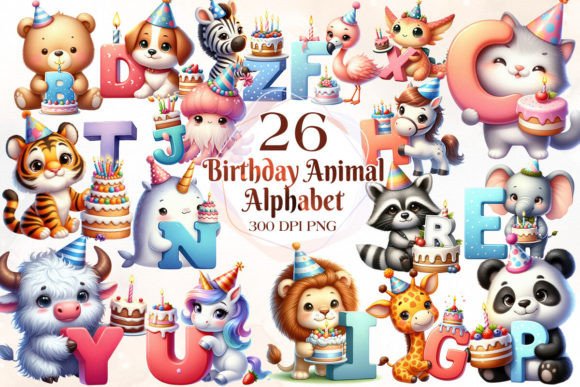 Download Birthday Animal Alphabet Clipart Bundle - Art Collection