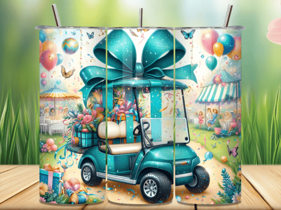 Download Teal Golf Cart with Balloons Tumbler PNG - Art Collection