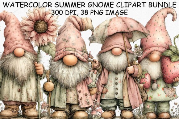 Download Watercolor Summer Gnome Clipart Bundle - Art Collection
