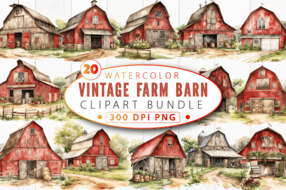 Download Vintage Farm Barn Clipart Bundle - Art Collection