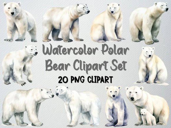 Download Watercolor Polar Bear Clipart Set - Art Collection