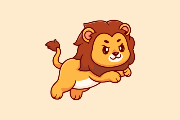 Download Cute Lion Jumping Cartoon Illustration - Art Collection