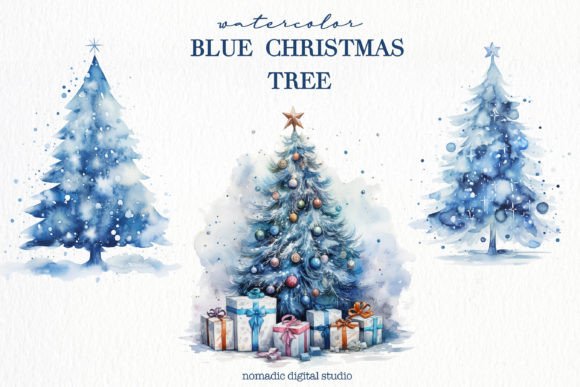 Download 9 Watercolor Blue Christmas Tree Clipart - Art Collection