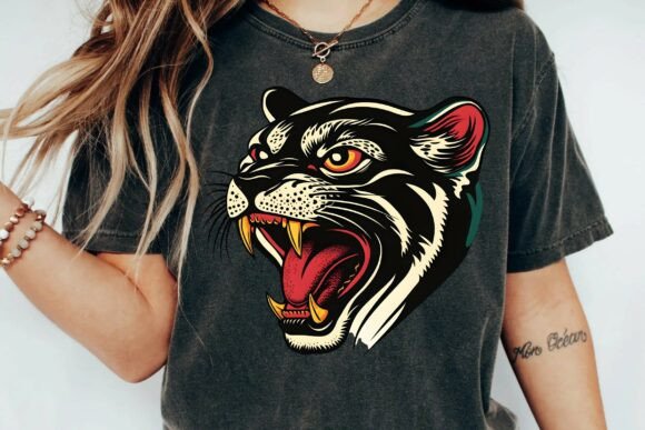 Download Vintage Traditional Black Panther Head Tattoo Design Snarling Animal Art Png - Art Collection