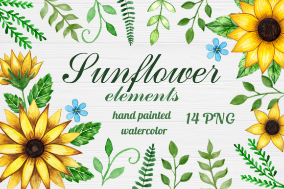 Download Watercolor Sunflower Elements Clipart - Art Collection