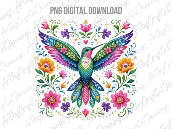 Download Colorful Folk Art Hummingbird PNG - Art Collection