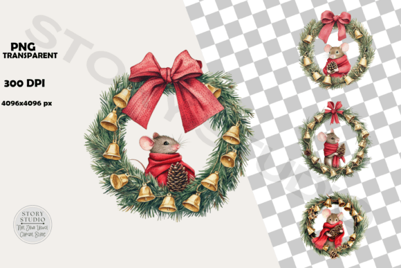Download Cute Mouse Christmas Wreath Clipart - Art Collection