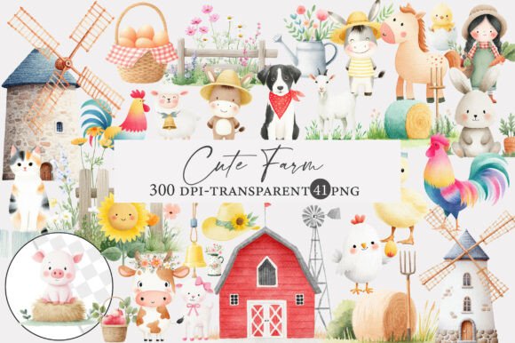 Download Watercolor Cute Farm Clipart - Art Collection