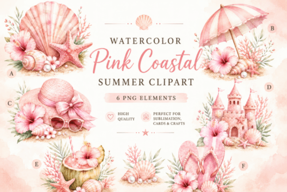 Download Pink Coastal Summer Watercolor Clipart - Art Collection