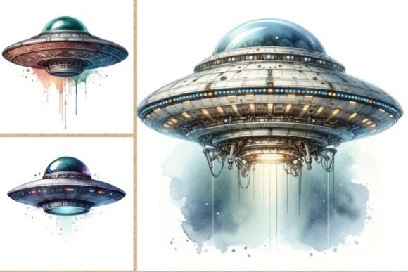 Download Watercolor UFO Clipart Pack | 12 JPG - Art Collection