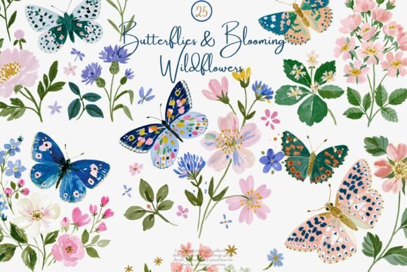 Download Watercolor Butterfly Wildflower Clipart - Art Collection