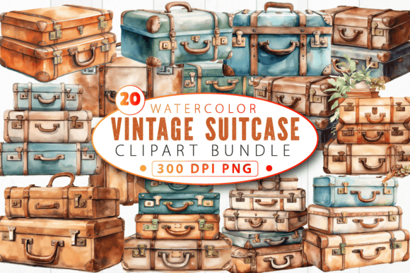 Download Watercolor Vintage Suitcase Clipart Bund - Art Collection