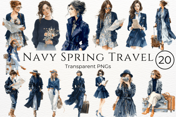Download Navy Spring Travel Watercolor Clipart - Art Collection