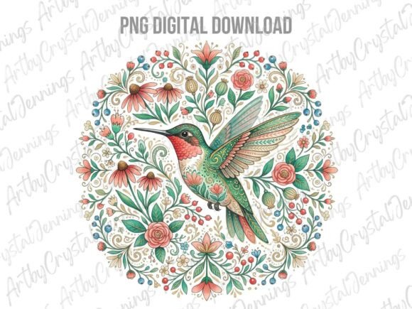 Download Floral Folk Art Hummingbird PNG - Art Collection