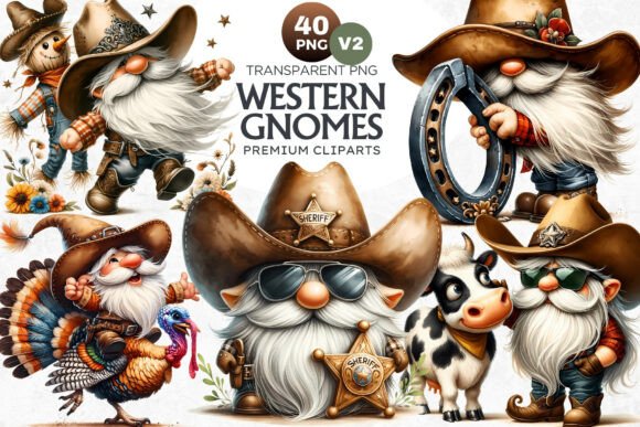 Download 40 Funny Western Gnomes Clipart Bundle - Art Collection