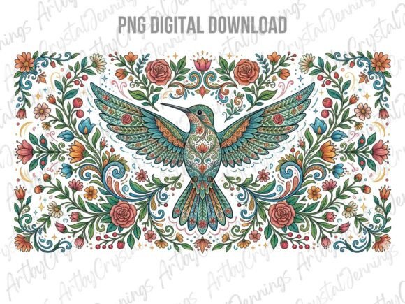 Download Colorful Floral Folk Art Hummingbird PNG - Art Collection