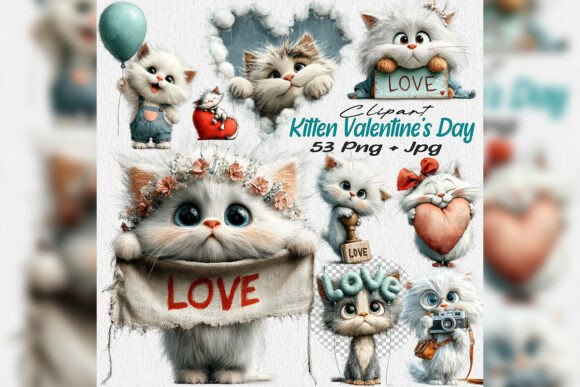 Download Whimsical White Kitten Valentine Clipart - Art Collection