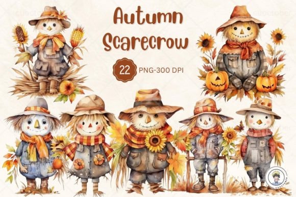 Download Watercolor Cute Autumn Scarecrow Clipart - Art Collection