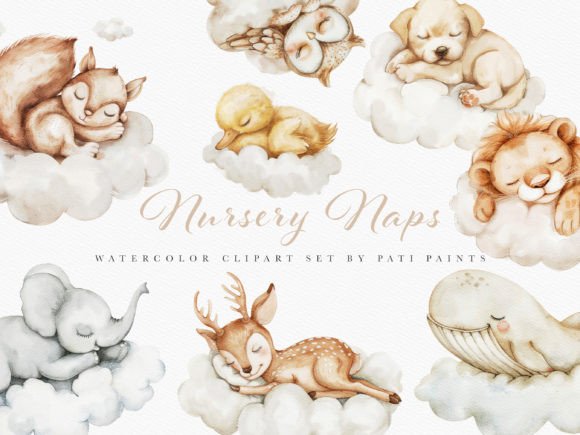 Download Watercolor Sleeping Animals Clipart Set - Art Collection