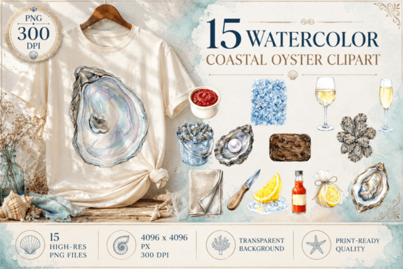 Download Coastal Oyster Watercolor Clipart PNG - Art Collection