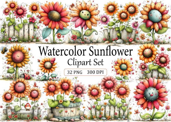 Download Watercolor Sunflower Clipart Set - Art Collection