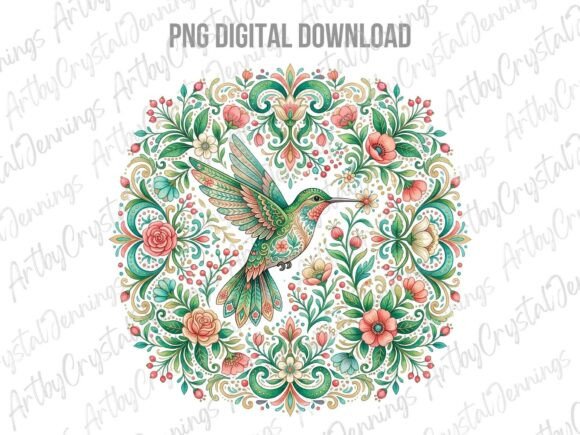 Download Floral Folk Art Hummingbird PNG - Art Collection
