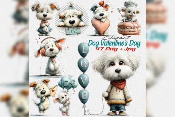 Download Whimsical White Dog Valentine Clipart - Art Collection
