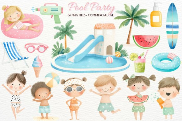 Download Summer Pool Party Nursery Kids Clipart - Art Collection