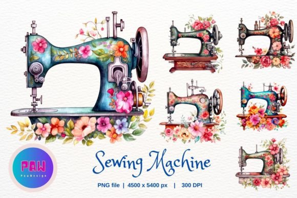 Download Sewing Machine Watercolor Floral Clipart - Art Collection