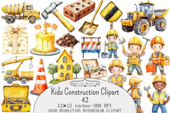 Download Watercolor Kids Construction Clipart - Art Collection