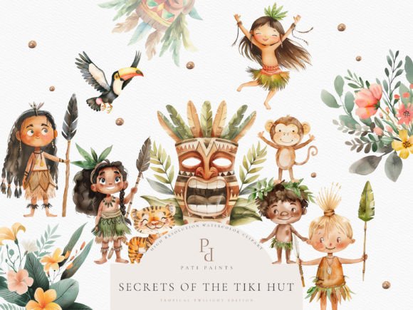 Download Watercolor Tiki Clipart Bundle - Art Collection
