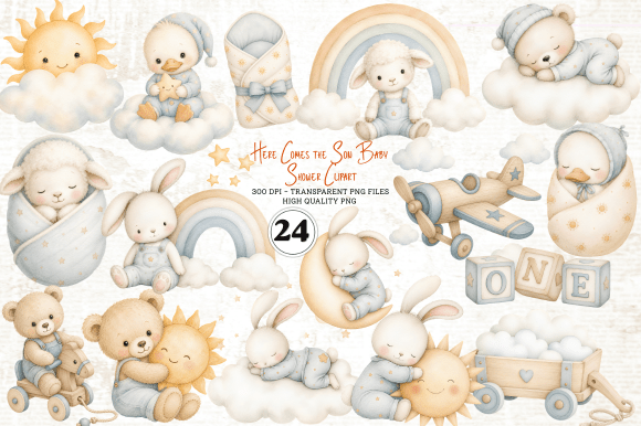 Download Here Comes the Son Baby Shower Clipart - Art Collection
