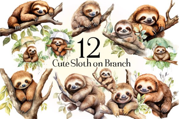 Download Cute Sloth on Branch Clipart PNG - Art Collection