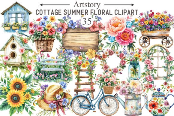 Download Cottage Summer Floral Watercolor Clipart - Art Collection