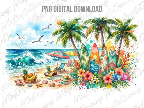 Download Summer Beach Watercolor Clipart PNG - Art Collection