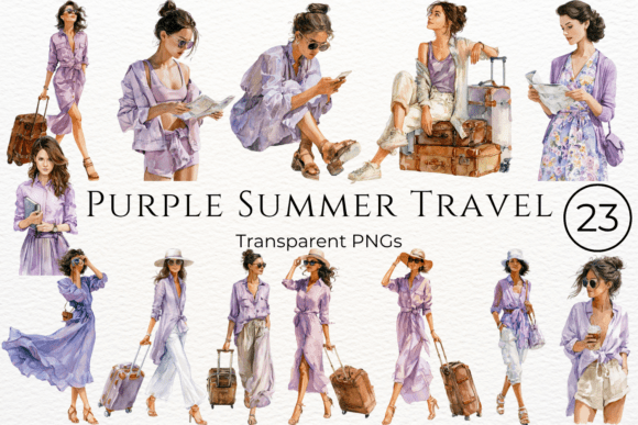 Download Purple Summer Travel Watercolor Clipart - Art Collection