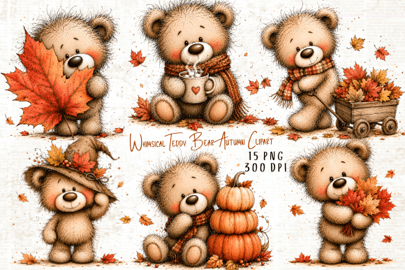 Download Whimsical Teddy Bear Autumn Clipart - Art Collection